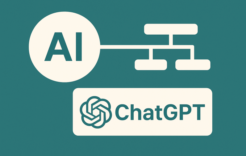 Logo met 'AI' verbonden aan een diagram en 'ChatGPT' onderaan voor Eduflow Consultancy