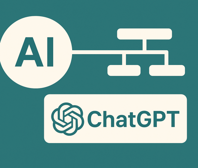 Logo met 'AI' verbonden aan een diagram en 'ChatGPT' onderaan voor Eduflow Consultancy